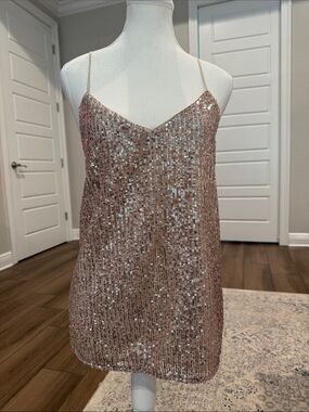 LOFT Blush champagne Sequin Spaghetti Strap Mini